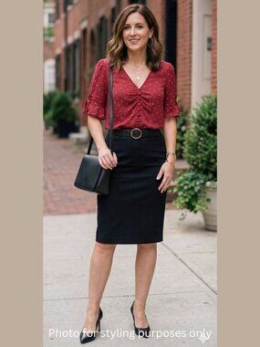 Madewell Red Ruched 1/2 Sleeve Blouse